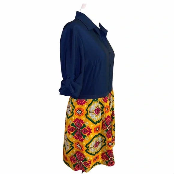 Rachel by Rachel Roy button up shirt dress, unique colorful print, sz 6 - Picture 3 of 9